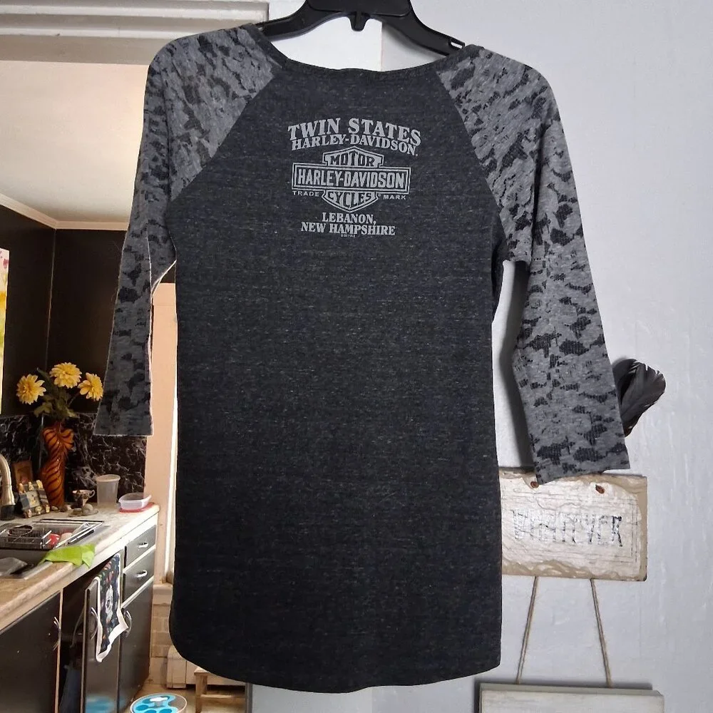 Genuine Harley-Davidson Ladies 3/4 Length Sleeve T-Shirt Size S Rhinestones - Picture 3 of 3